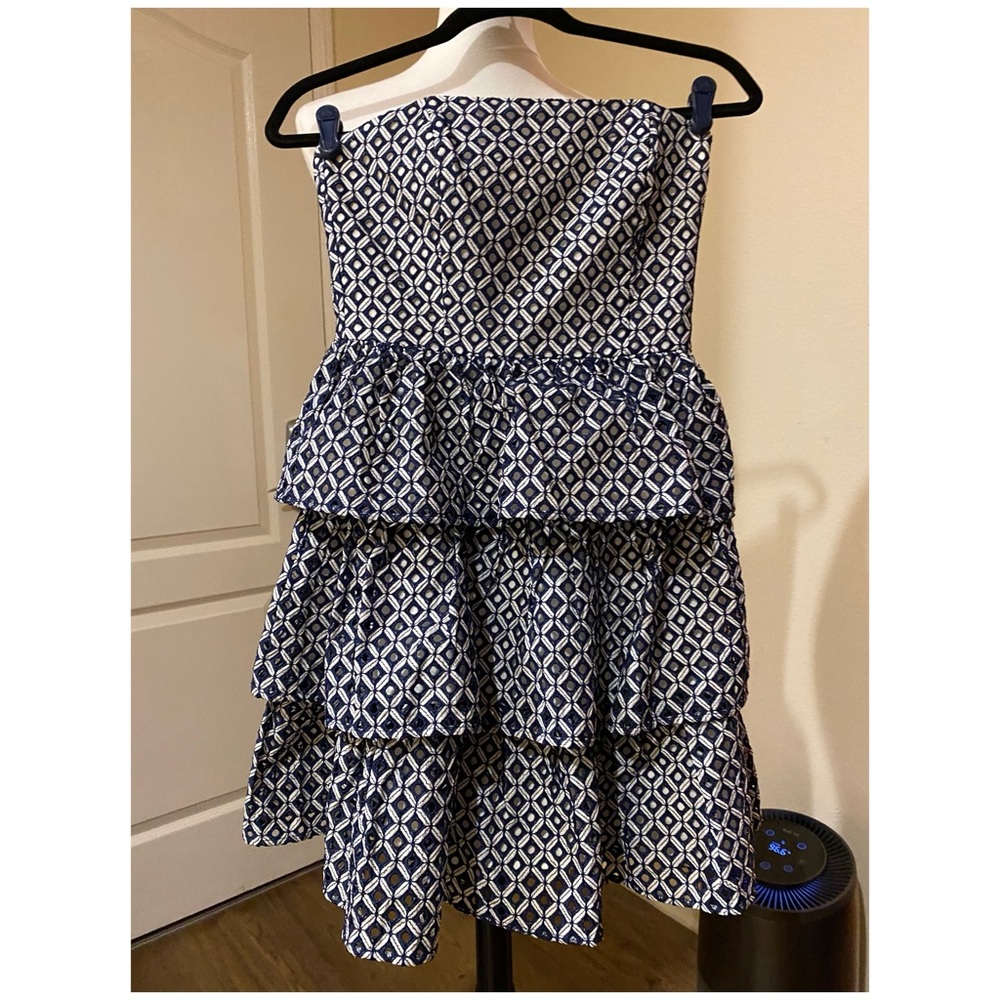 NWOT Navy White Bustier Ruffled Dress